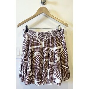 Tori Richard Hawaii Tropical Print Ruffle Mini Skirt Brown & White‎ Resort Sz S